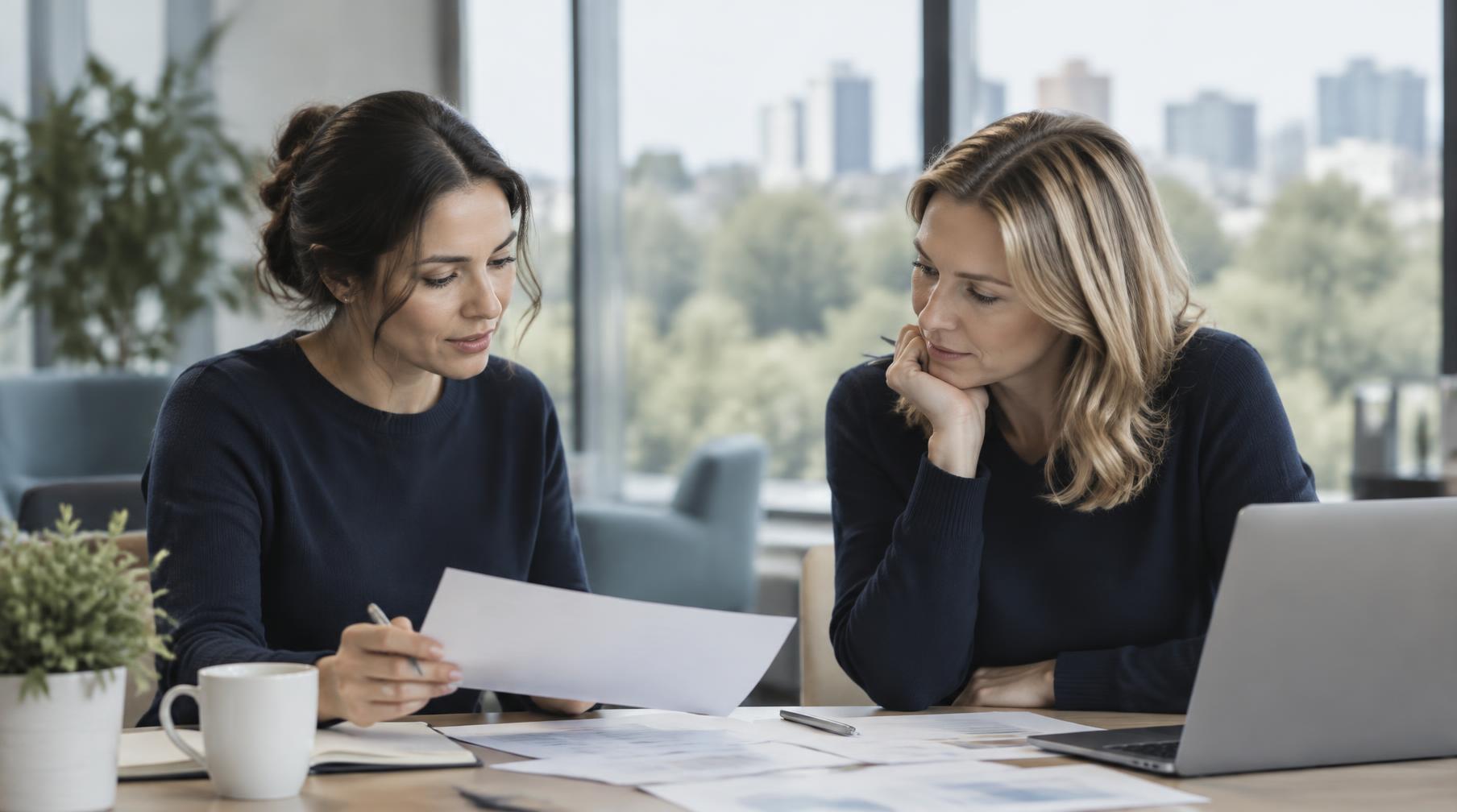 Two care coordinators reviewing case documents together